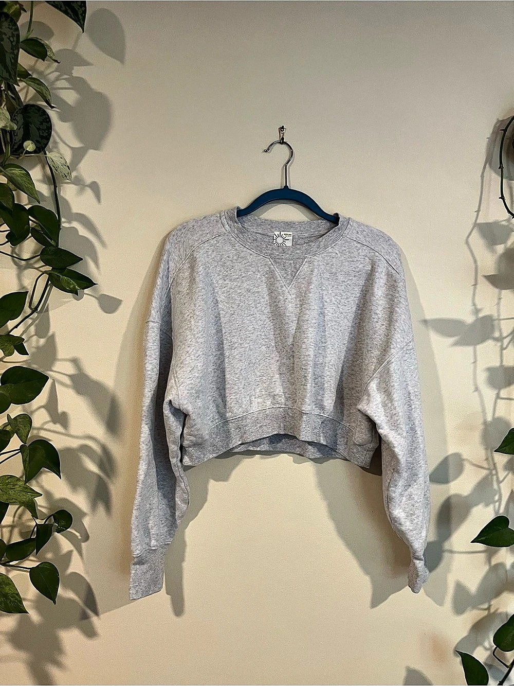 OFFLINE by Aerie Cloud Fleece Cropped Crewneck Sweatshirt Gray Large